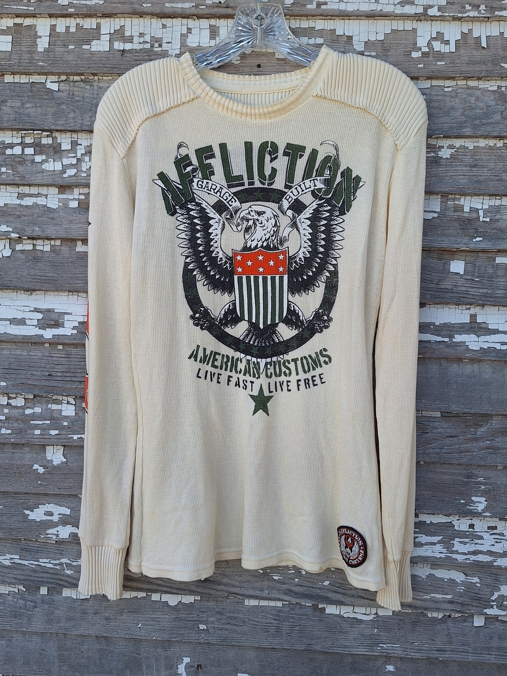 Affliction Men’s Cream Graphic Thermal Sweater - Eagle Crest Size Medium